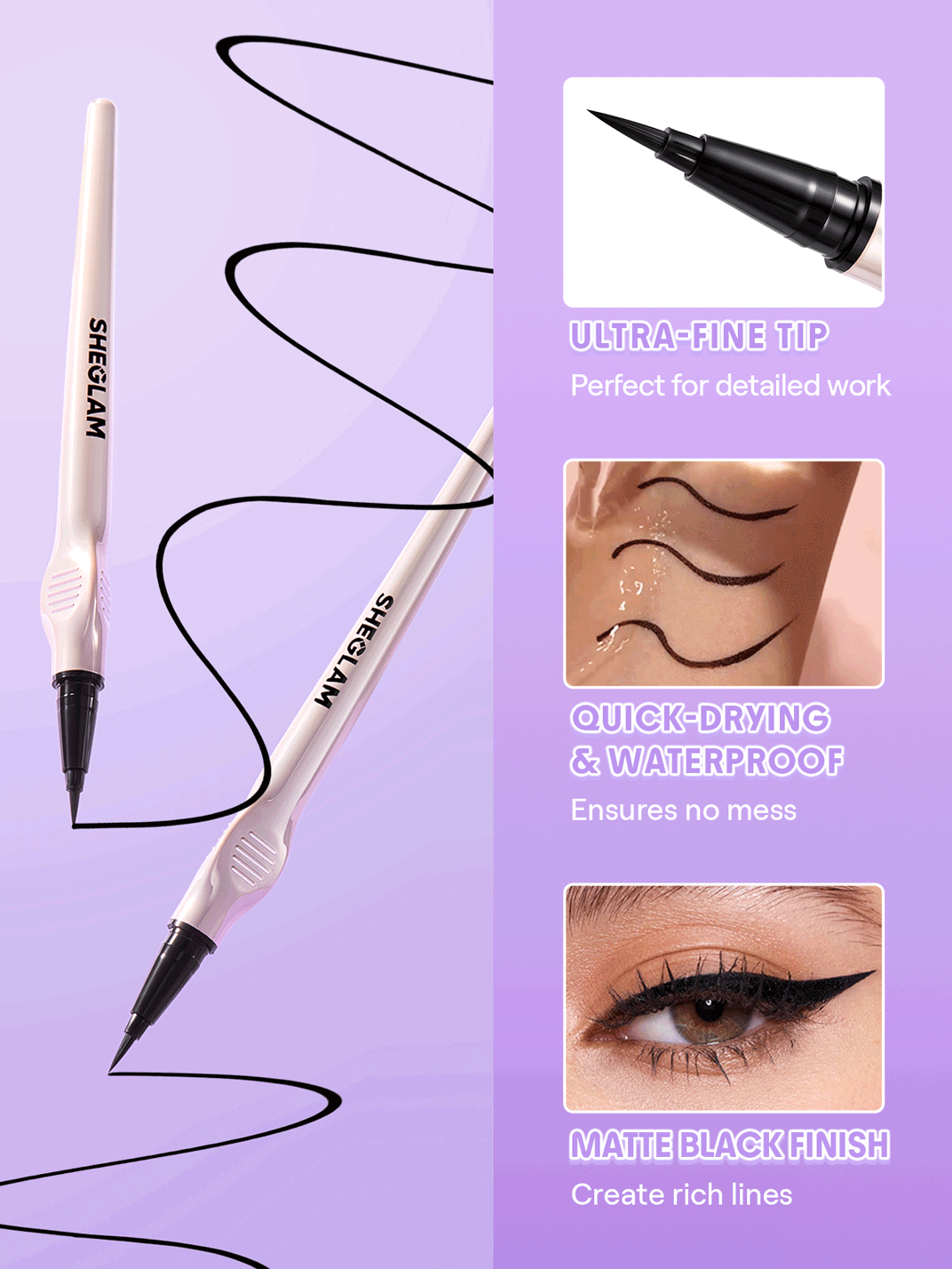 Glide Control Liquid Eyeliner-Matte Black by Sheglam