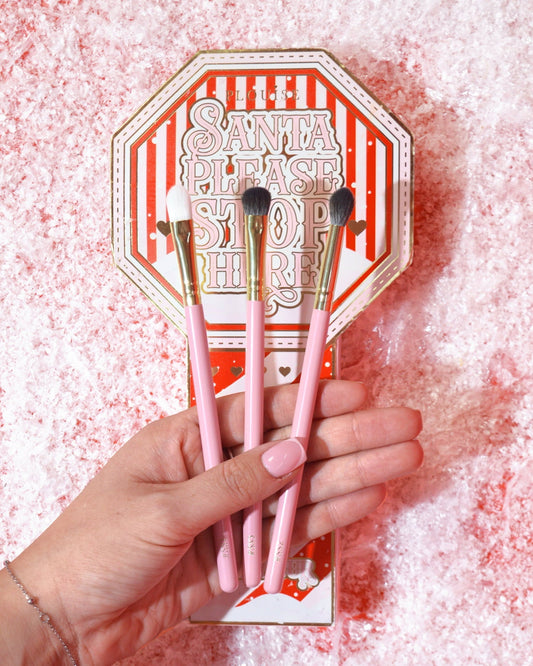 Santa Please Stop Here 3-Piece Eye Brush Set by P. Louise Cosmetics