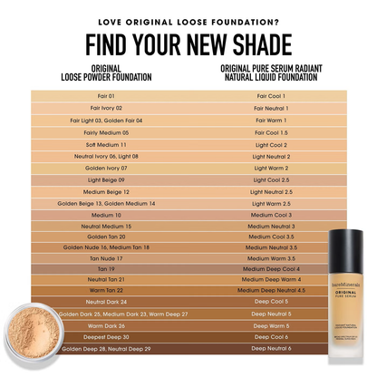 bareMinerals Original Pure Serum Radiant Natural Liquid Foundation Mineral SPF20 30ml (Various Shades)