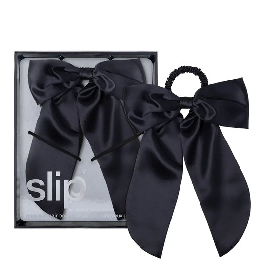 slip pure silk hair bow - black