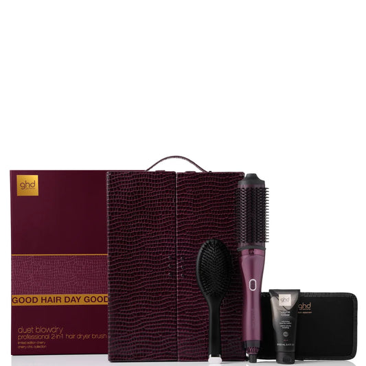 ghd Duet Blowdry in Cherry with Volume Forever and dressing brush