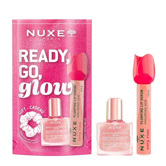 Ready Go Glow Very Rose Plumping Lip Serum & Floral Shimmer Oil Gift Set by NUXE